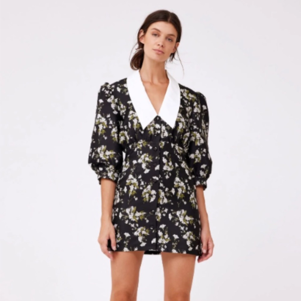 AUREUM Tea Party Floral Jacquard Collar Dress White collar Womens Small